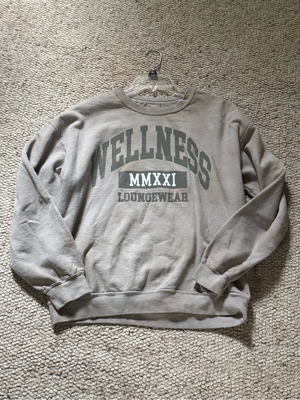 PacSun Men's Crewneck Sweater - Taupe with Olive Print